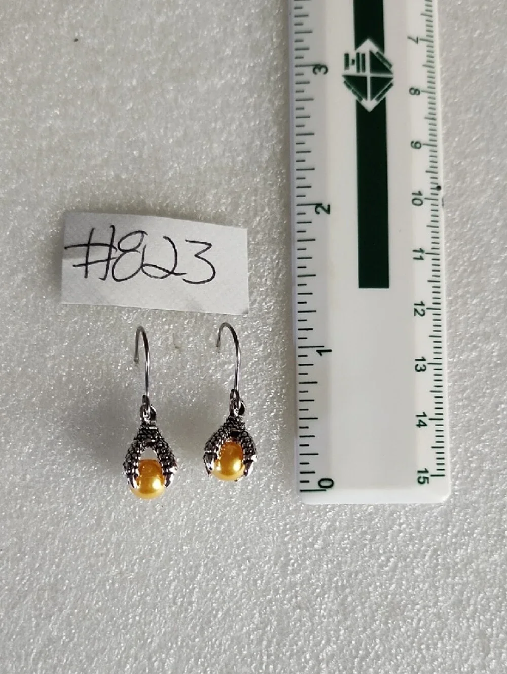 Yellow Pearl Drop Earrings in Silver-Tone Dragon Claw Setting